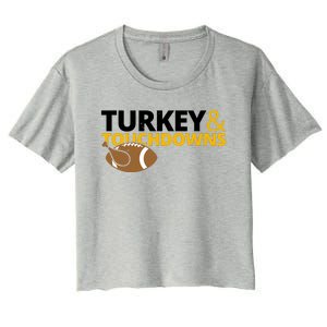 Turkey And Touchdowns Football Festive Thanksgiving Women's Crop Top Tee