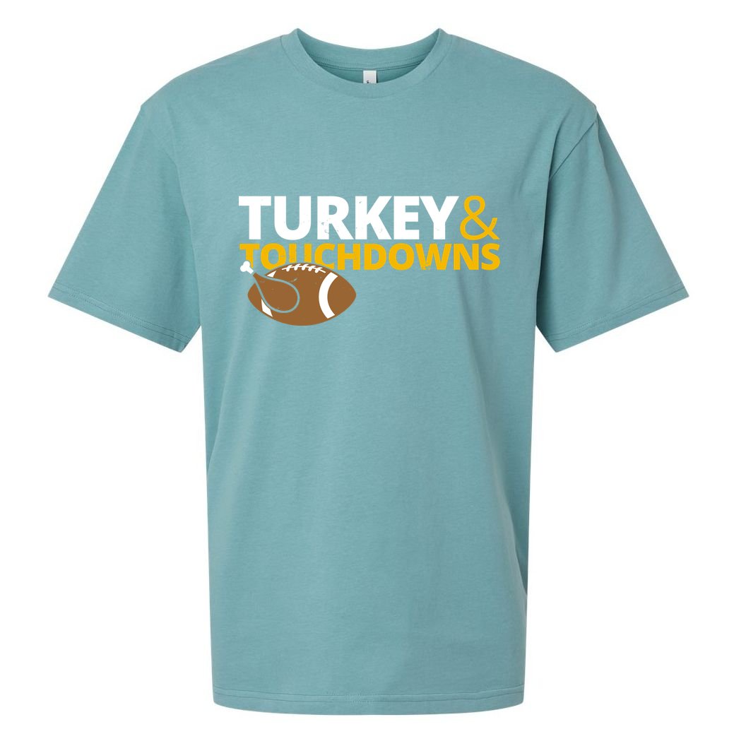 Turkey And Touchdowns Football Festive Thanksgiving Sueded Cloud Jersey T-Shirt
