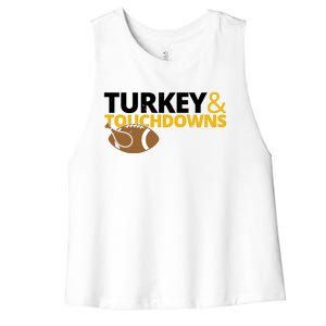 Turkey And Touchdowns Football Festive Thanksgiving Women's Racerback Cropped Tank