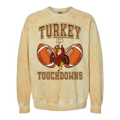 Turkey And Touchdowns Thanksgiving Football Colorblast Crewneck Sweatshirt