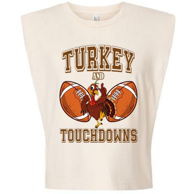 Turkey And Touchdowns Thanksgiving Football Garment-Dyed Women's Muscle Tee