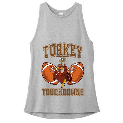 Turkey And Touchdowns Thanksgiving Football Ladies PosiCharge Tri-Blend Wicking Tank