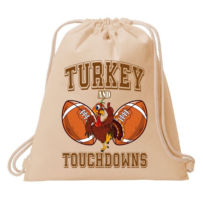 Turkey And Touchdowns Thanksgiving Football Drawstring Bag