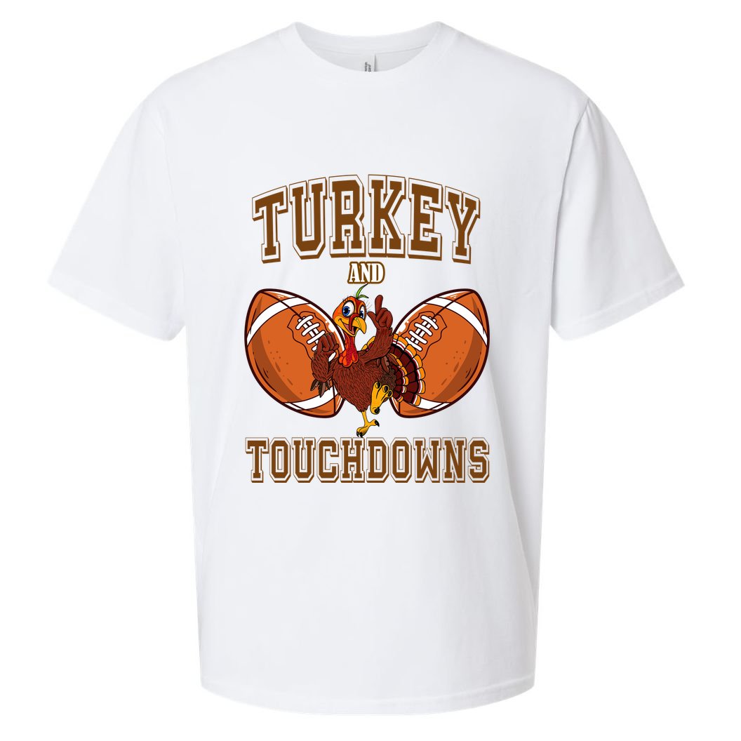 Turkey And Touchdowns Thanksgiving Football Sueded Cloud Jersey T-Shirt