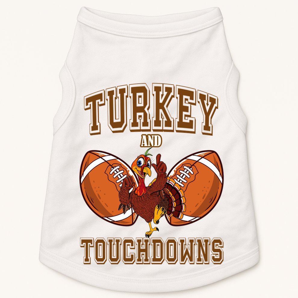 Turkey And Touchdowns Thanksgiving Football Doggie Tank
