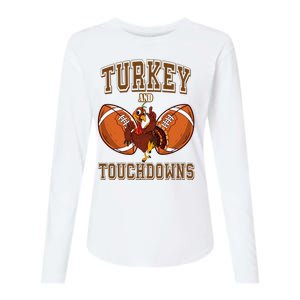 Turkey And Touchdowns Thanksgiving Football Womens Cotton Relaxed Long Sleeve T-Shirt