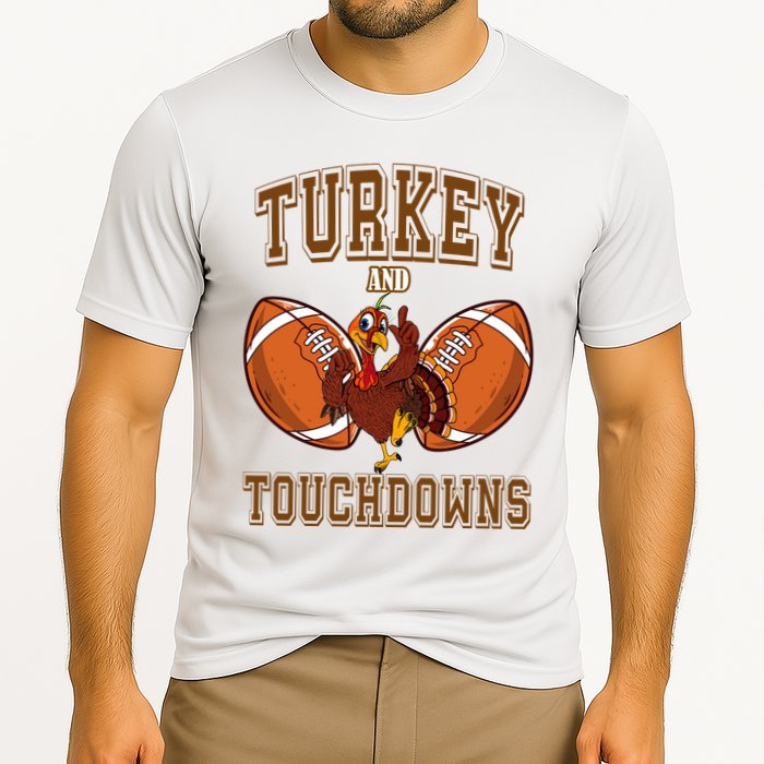 Turkey And Touchdowns Thanksgiving Football Cooling Performance Crew T-Shirt