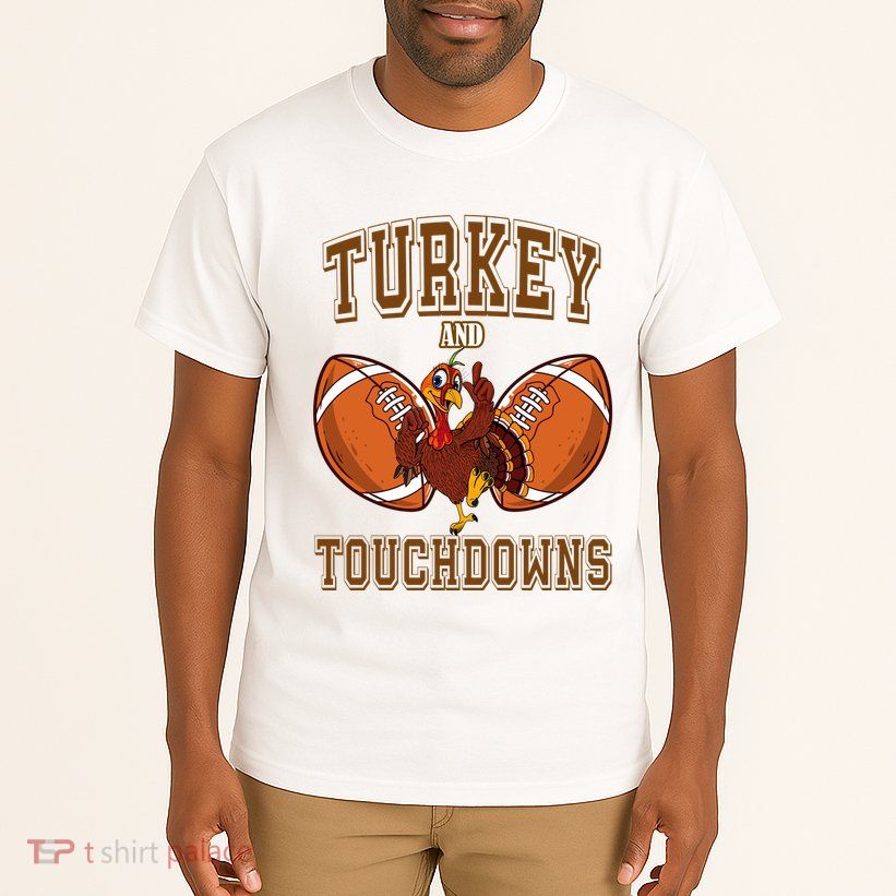 Turkey And Touchdowns Thanksgiving Football Tall T-Shirt