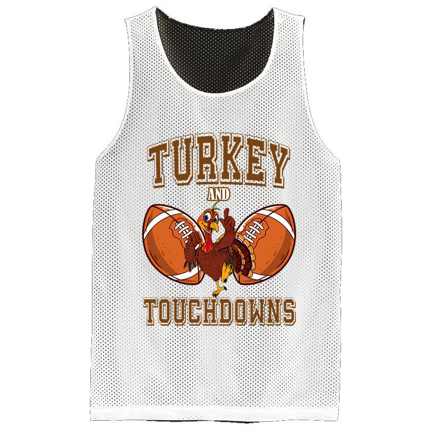 Turkey And Touchdowns Thanksgiving Football Mesh Reversible Basketball Jersey Tank