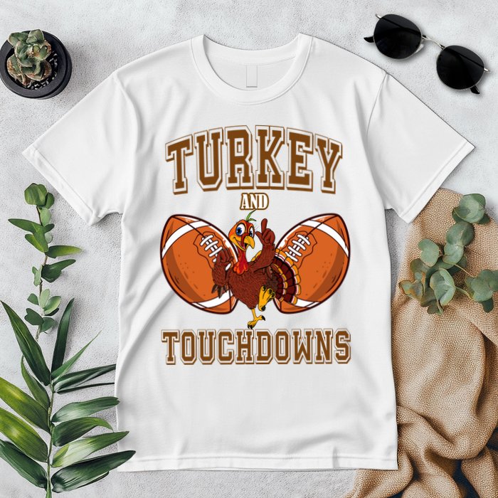 Turkey And Touchdowns Thanksgiving Football Premium T-Shirt