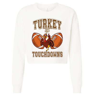 Turkey And Touchdowns Thanksgiving Football Cropped Pullover Crew