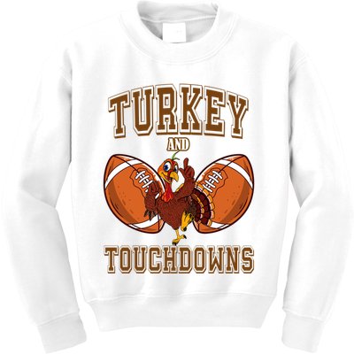 Turkey And Touchdowns Thanksgiving Football Kids Sweatshirt
