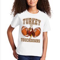 Turkey And Touchdowns Thanksgiving Football Kids T-Shirt