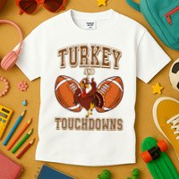 Turkey And Touchdowns Thanksgiving Football Kids T-Shirt