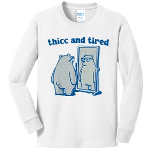 Thicc And Tired Bear Kids Long Sleeve Shirt