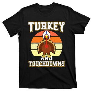 Turkey and Touchdowns Funny Thanksgiving Football Boys T-Shirt