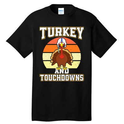 Turkey and Touchdowns Funny Thanksgiving Football Boys Tall T-Shirt