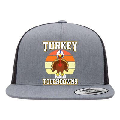 Turkey and Touchdowns Funny Thanksgiving Football Boys Flat Bill Trucker Hat