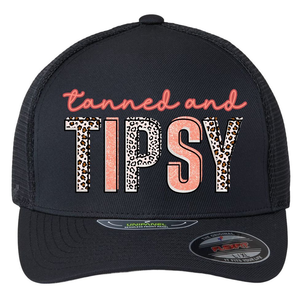 Tanned And Tipsy Summer Funny Beach Taned And Tipsy Summer Tip Flexfit Unipanel Trucker Cap