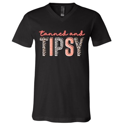 Tanned And Tipsy Summer Funny Beach Taned And Tipsy Summer Tip V-Neck T-Shirt