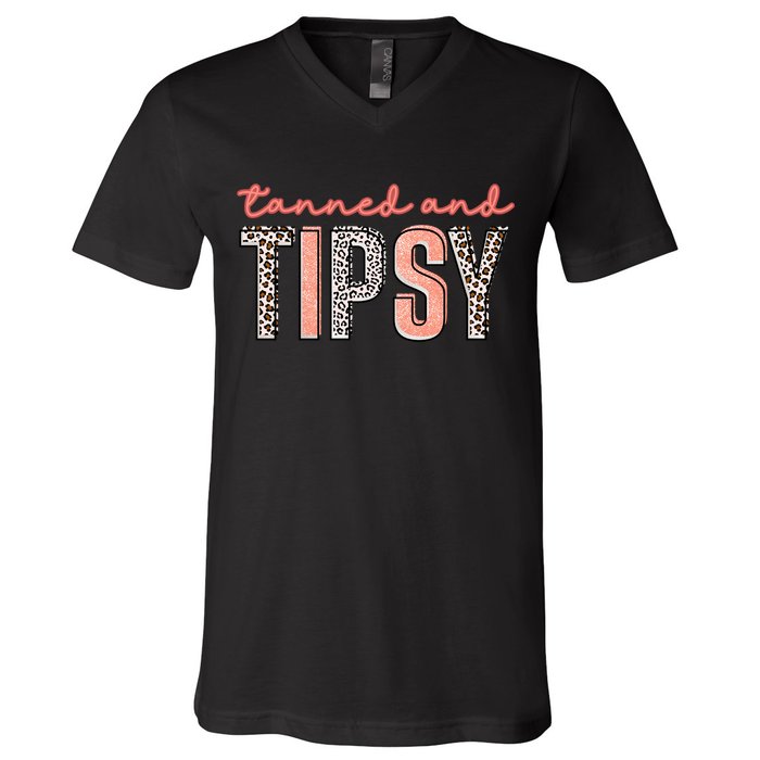 Tanned And Tipsy Summer Funny Beach Taned And Tipsy Summer Tip V-Neck T-Shirt