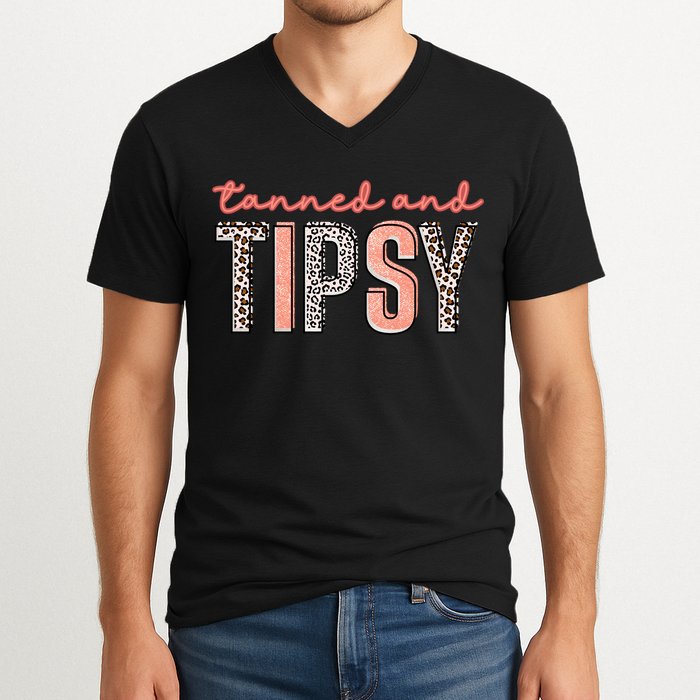 Tanned And Tipsy Summer Funny Beach Taned And Tipsy Summer Tip V-Neck T-Shirt
