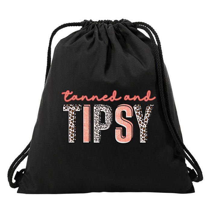 Tanned And Tipsy Summer Funny Beach Taned And Tipsy Summer Tip Drawstring Bag