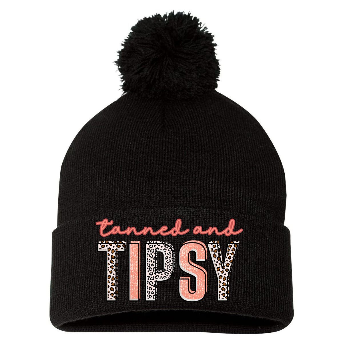 Tanned And Tipsy Summer Funny Beach Taned And Tipsy Summer Tip Pom Pom 12in Knit Beanie
