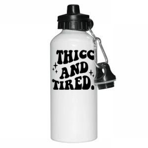 Thicc And Tired Funny Saying Groovy Aluminum Water Bottle