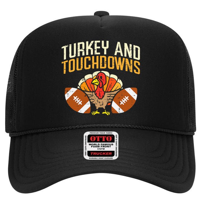 Turkey And Touchdowns American Football Thanksgiving Season High Crown Mesh Back Trucker Hat