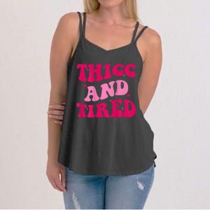 Thicc And Tired Funny Saying Groovy Women Women's Strappy Tank