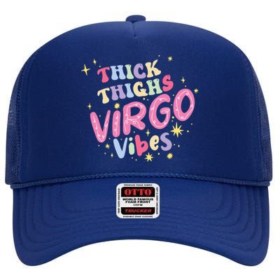 Thick And Thighs Virgo Vibes August September Birthday Groovy Gift High Crown Mesh Back Trucker Hat