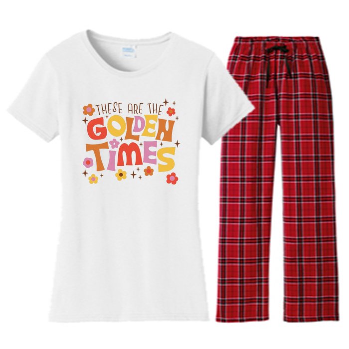 These Are The Golden Times Floral Quote Women's Flannel Pajama Set