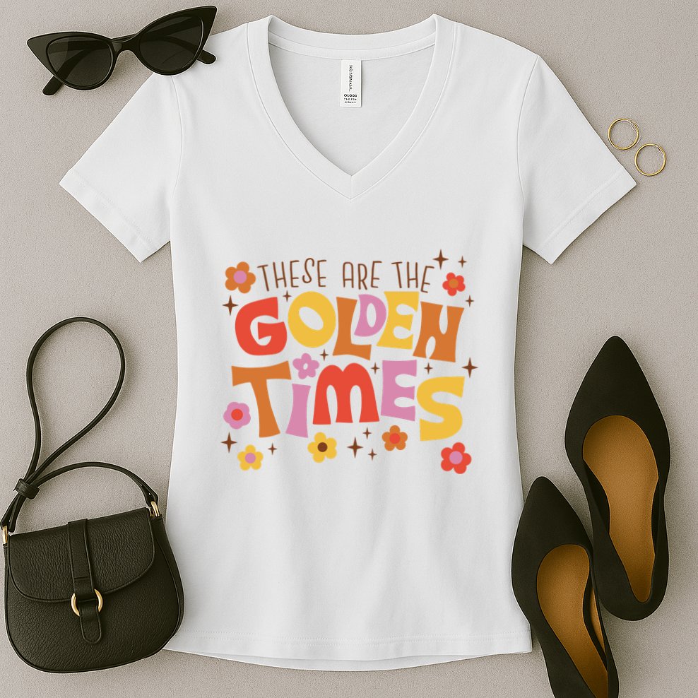 These Are The Golden Times Floral Quote Women's V-Neck T-Shirt