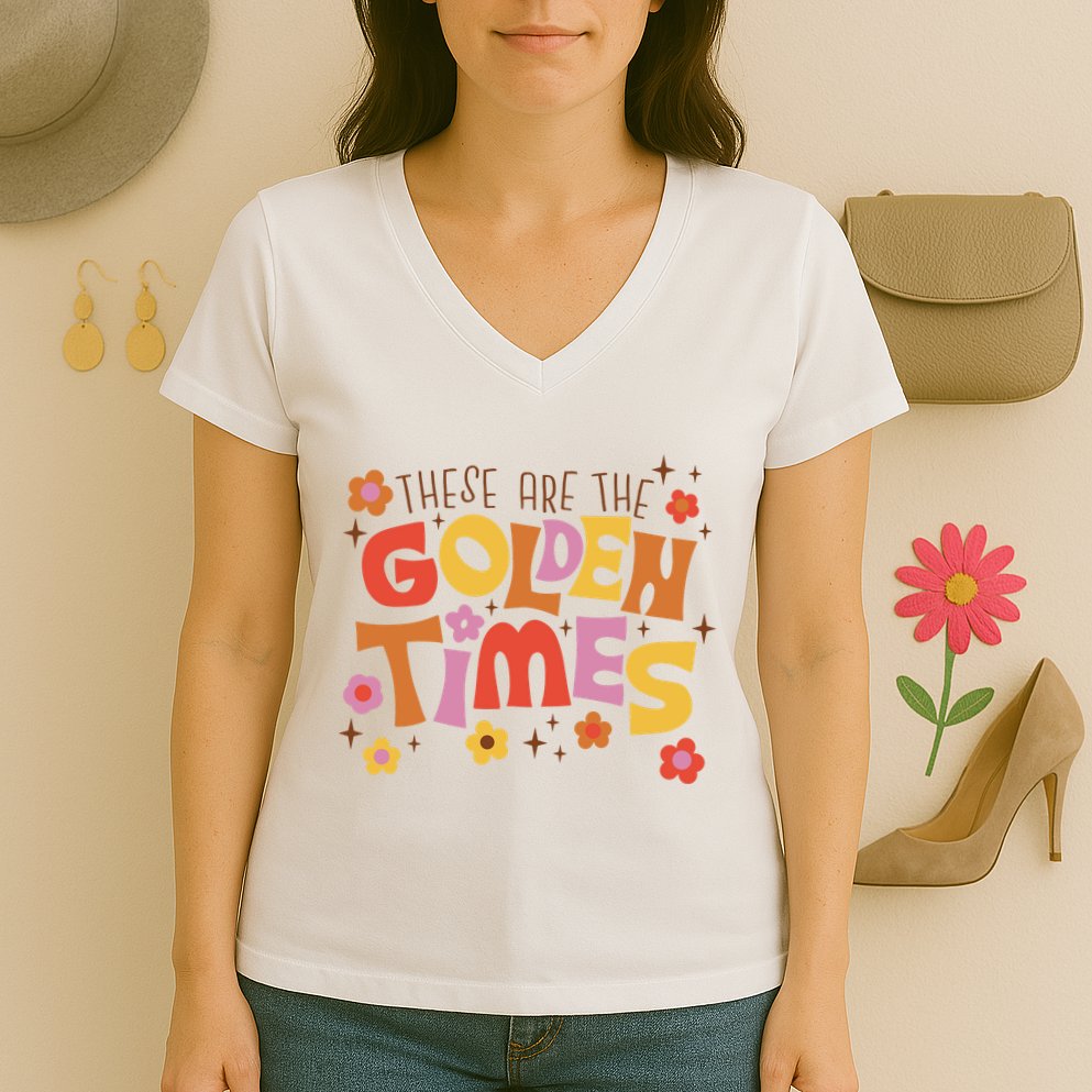 These Are The Golden Times Floral Quote Women's V-Neck T-Shirt