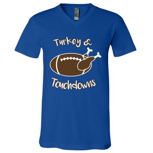 Turkey And Touchdowns It's Leg Day Football Fan Thanksgiving Gift V-Neck T-Shirt