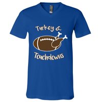 Turkey And Touchdowns It's Leg Day Football Fan Thanksgiving Gift V-Neck T-Shirt