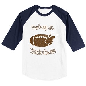 Turkey And Touchdowns It's Leg Day Football Fan Thanksgiving Gift Baseball Sleeve Shirt