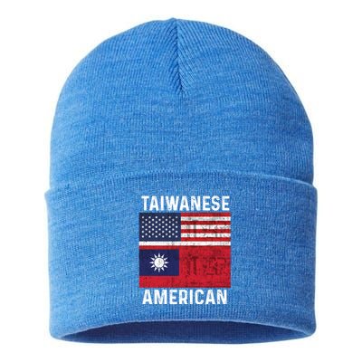 Taiwanese American Taiwan Usa Distressed Flags Great Gift Sustainable Knit Beanie