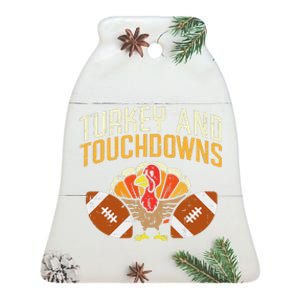 Turkey And Touchdowns American Football Thanksgiving Season Ceramic Bell Ornament