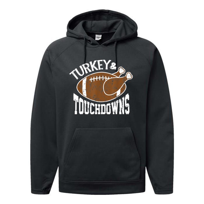 Turkey and Touchdowns Funny Thanksgiving Football Performance Fleece Hoodie