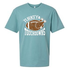 Turkey and Touchdowns Funny Thanksgiving Football Sueded Cloud Jersey T-Shirt