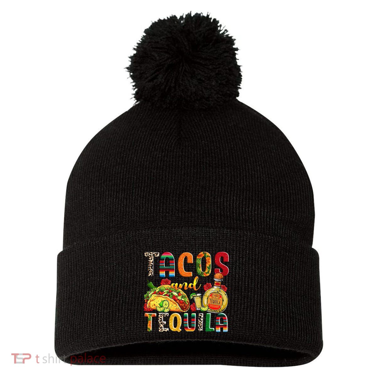 Tacos And Tequila Funny Drinking Taco Mexican Food Lover Pom Pom 12in Knit Beanie