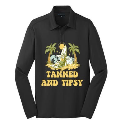 Tanned And Tipsy Beach Beer Lover Ocean Er Sunbathing Gift Silk Touch Performance Long Sleeve Polo