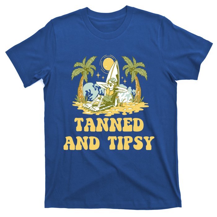 Tanned And Tipsy Beach Beer Lover Ocean Er Sunbathing Gift T-Shirt