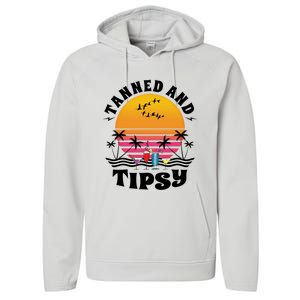 Tanned And Tipsy Beach Ing Retro Sunset Summer Vacation Cute Gift Performance Fleece Hoodie