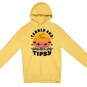 Tanned And Tipsy Beach Ing Retro Sunset Summer Vacation Cute Gift Premium Pullover Hoodie