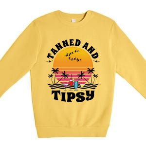 Tanned And Tipsy Beach Ing Retro Sunset Summer Vacation Cute Gift Premium Crewneck Sweatshirt