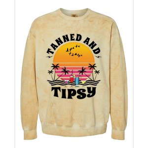 Tanned And Tipsy Beach Ing Retro Sunset Summer Vacation Cute Gift Colorblast Crewneck Sweatshirt