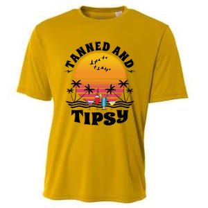 Tanned And Tipsy Beach Ing Retro Sunset Summer Vacation Cute Gift Cooling Performance Crew T-Shirt